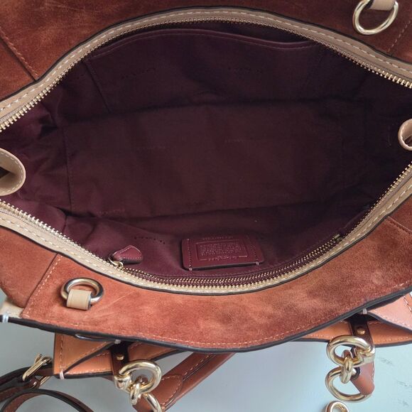 🍁Coach Suede Leather Colorblock Dreamer Satchel Crossbody Bag In Sunrise - Picture 16 of 16